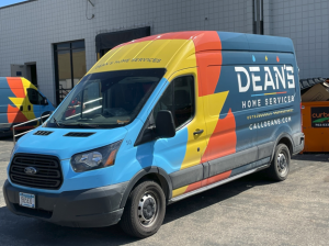 A work van after an upfit with the words Dean's Home Services on it.