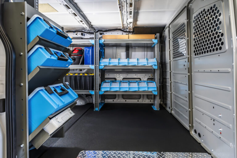 adrian steel van shelving system installed in a work van