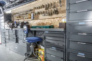 INterior view of a work van upfitted for a locksmith