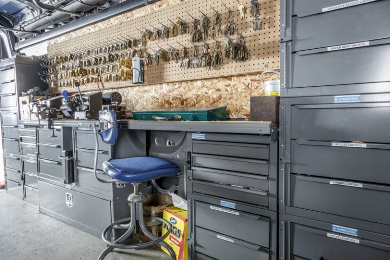 INterior view of a work van upfitted for a locksmith
