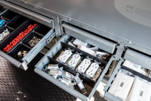 drawer system for a truck with sockets in it.