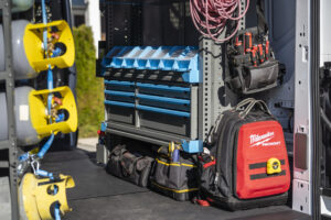 Inside of an organized work van