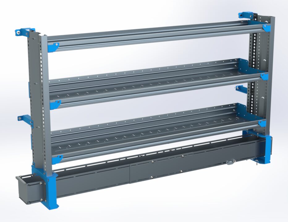 3-Shelf Unit w/ Conduit Tray, Cabinet Use, 14x72