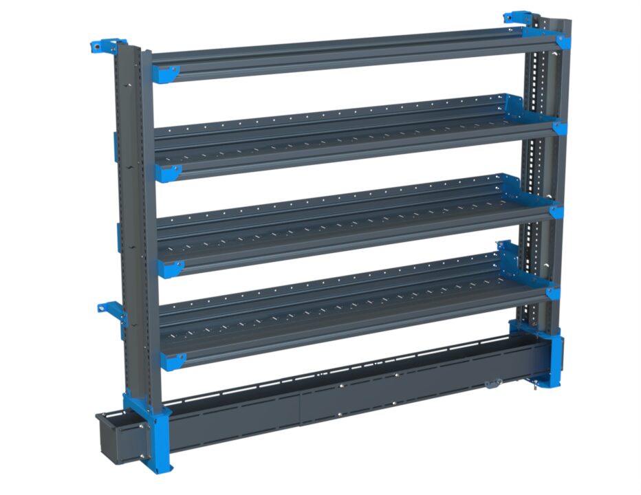 4-Shelf Unit w/ Conduit Tray, Cabinet Use, 16x72