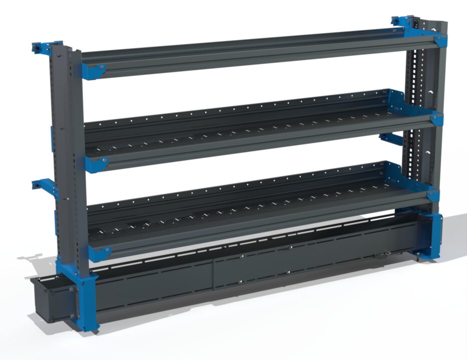3-Shelf Unit w/ Conduit Tray, Cabinet Use, 16x72